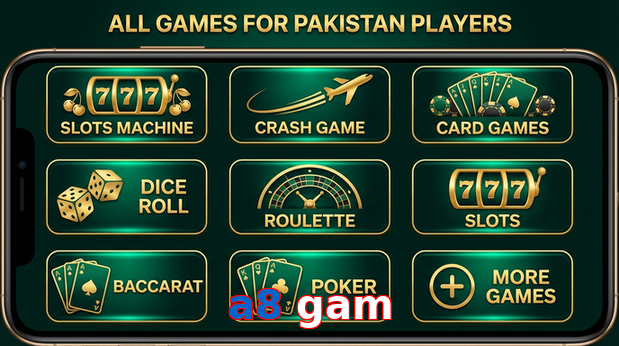 Main screen of A8 Gam games page for PK players
